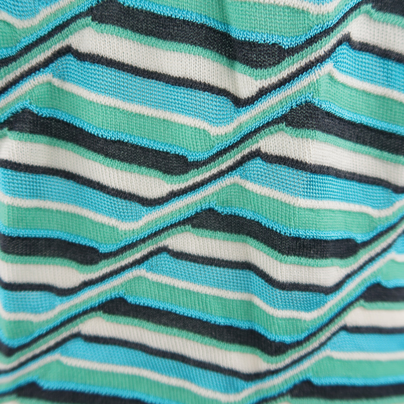 M MISSONI Size 10 Blue & Green Wool / Viscose Textured Print Knit Cardigan