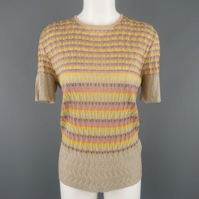 M MISSONI Size 14 Beige Rainbow Stripe Textured Metallic Knit Top