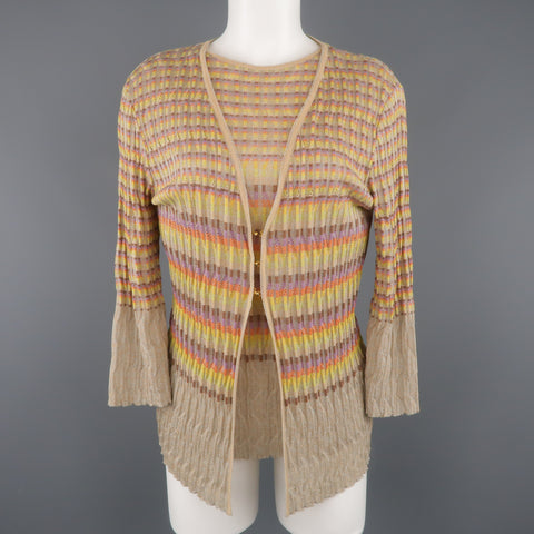 M MISSONI Size 14 Beige Rainbow Stripe Textured Metallic Knit Top