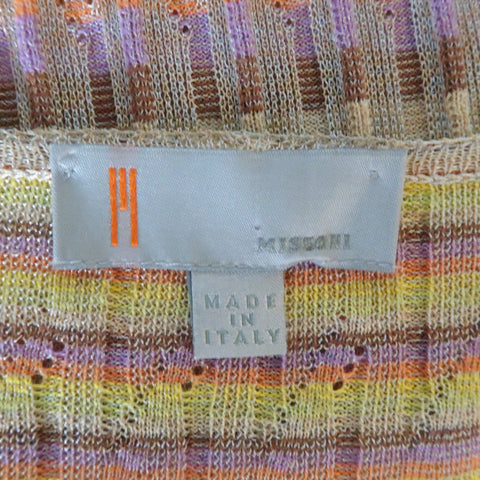 M MISSONI Size 14 Beige Rainbow Stripe Textured Metallic Knit Top