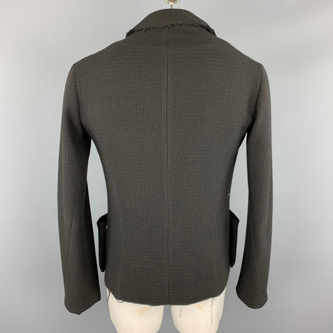 M.A+  by Maurizio Amadei L Black Wool Distressed Hook & Eye Closure Jacket