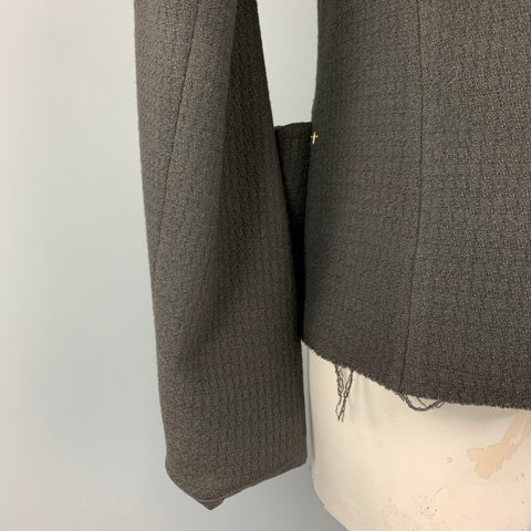 M.A+  by Maurizio Amadei L Black Wool Distressed Hook & Eye Closure Jacket