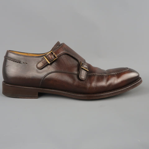 MAGNANNI Size 12 Brown Antique Leather Double Monk Strap Loafers