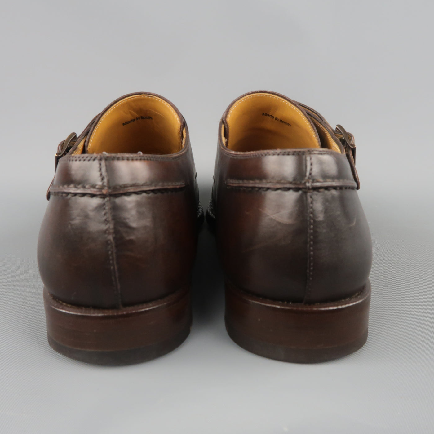 MAGNANNI Size 12 Brown Antique Leather Double Monk Strap Loafers