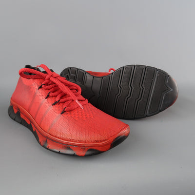 MAISON MARGIELA Size 7.5 Red Painted Knit Lace Up Sneakers
