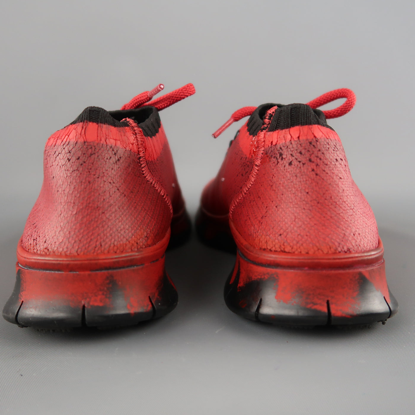 MAISON MARGIELA Size 7.5 Red Painted Knit Lace Up Sneakers