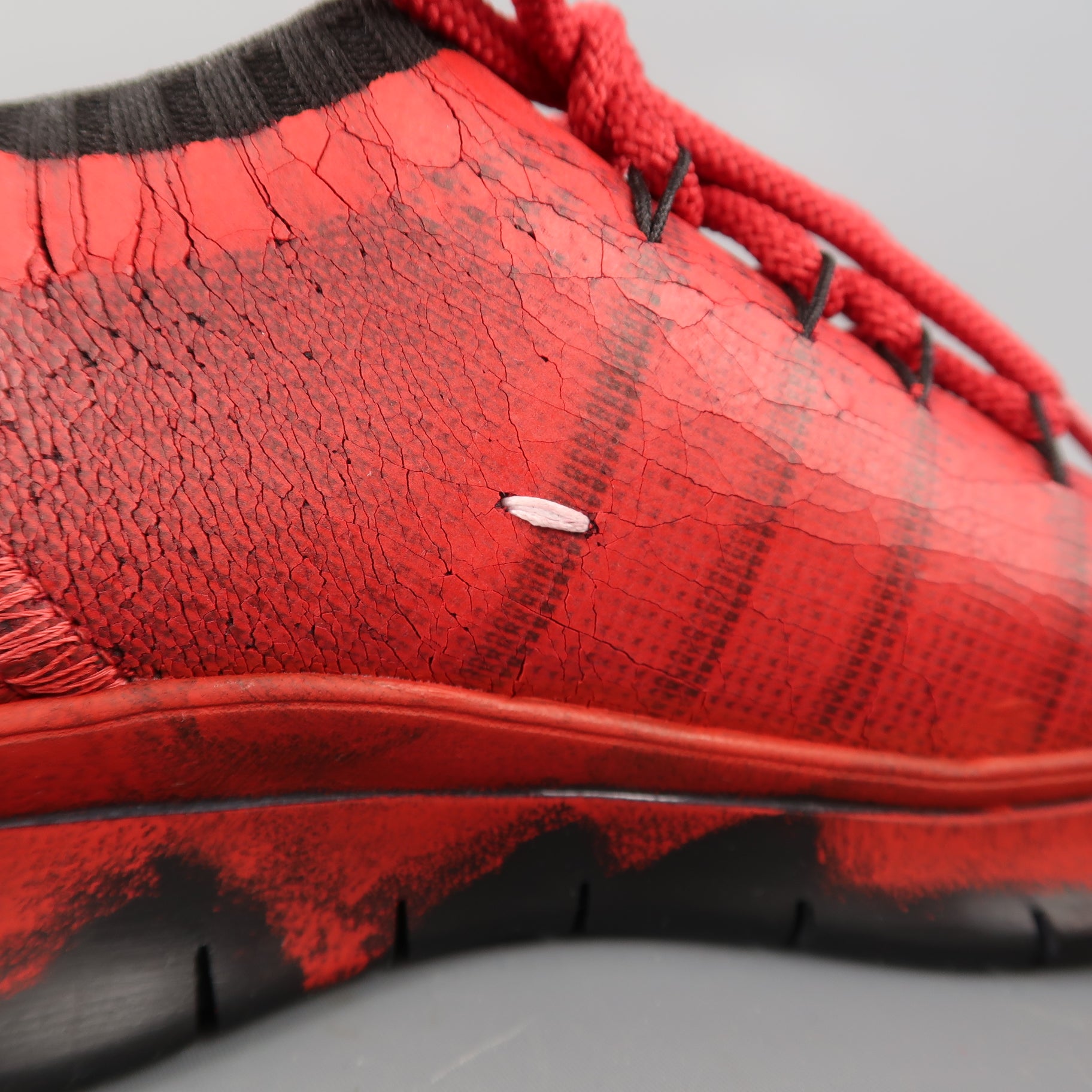 MAISON MARGIELA Size 7.5 Red Painted Knit Lace Up Sneakers – Sui