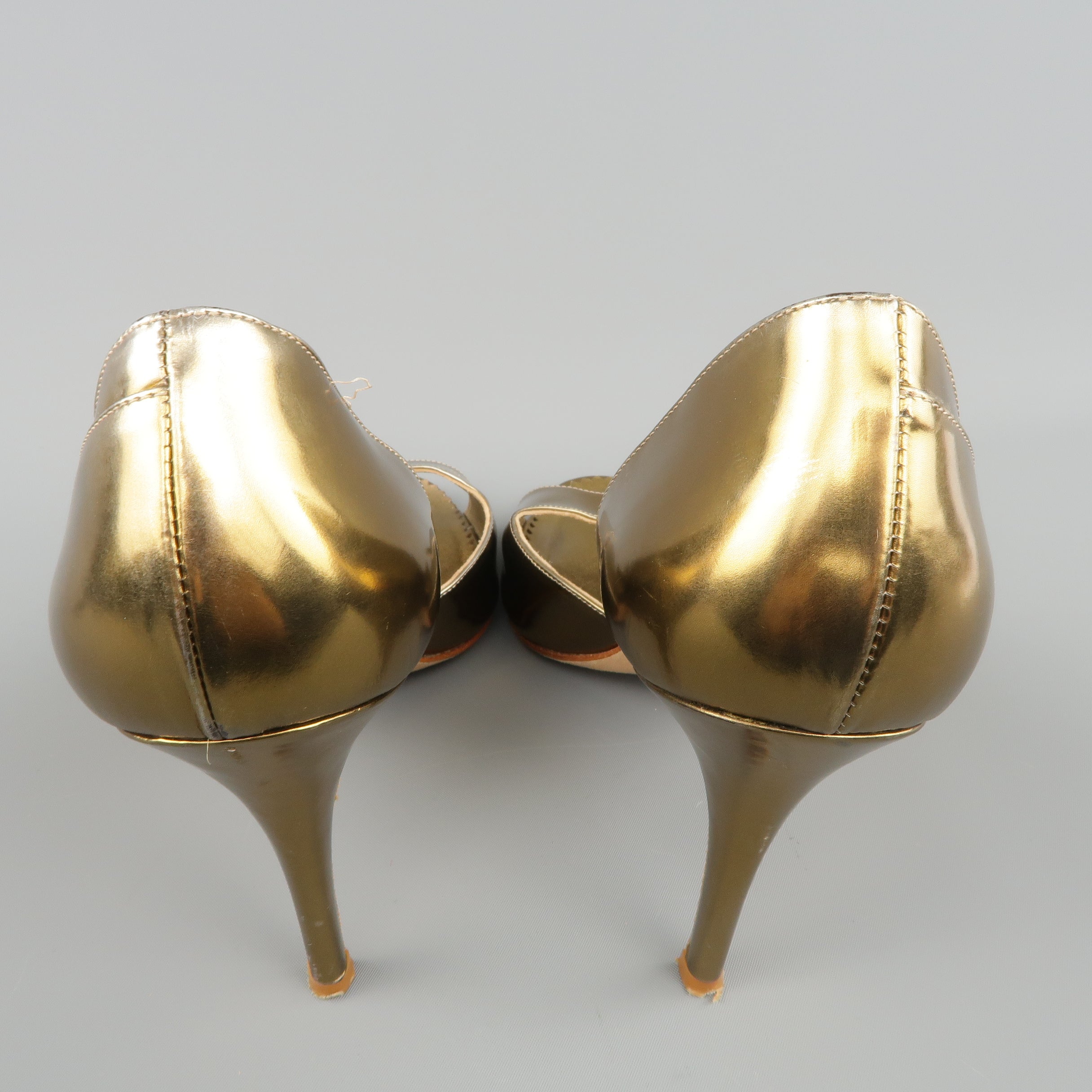 Manolo Blahnik Gold Metallic Pumps with sold Oxford Style Trim