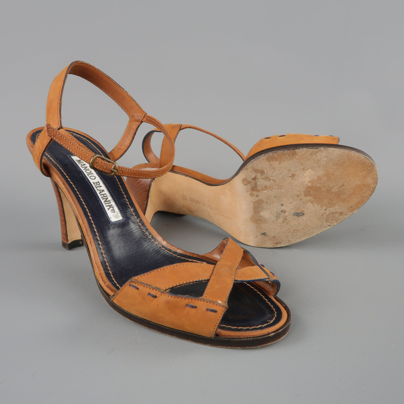 MANOLO BLAHNIK Size 6 Tan Suede X Strap Sandals