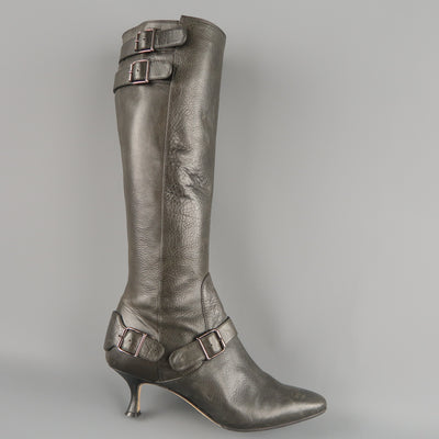 MANOLO BLAHNIK Size 6.5 Slate Gray Leather Pointed Knee High Boots