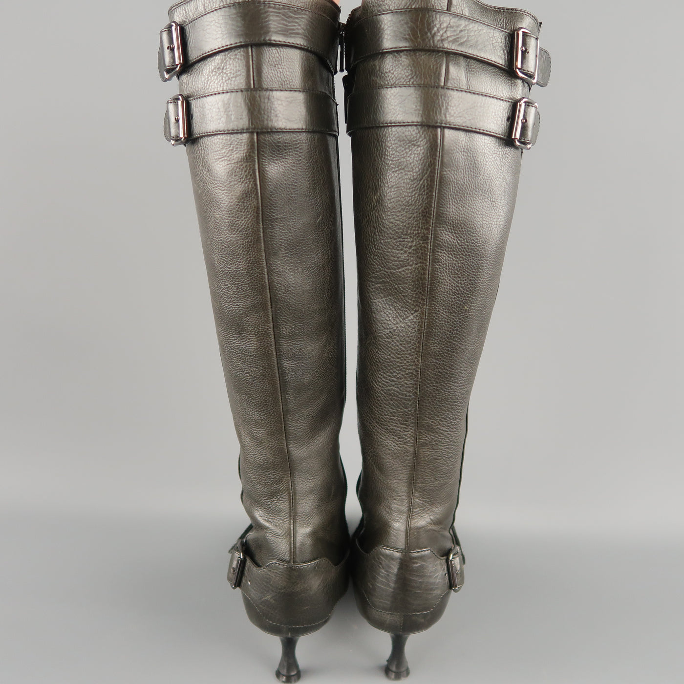 MANOLO BLAHNIK Size 6.5 Slate Gray Leather Pointed Knee High Boots
