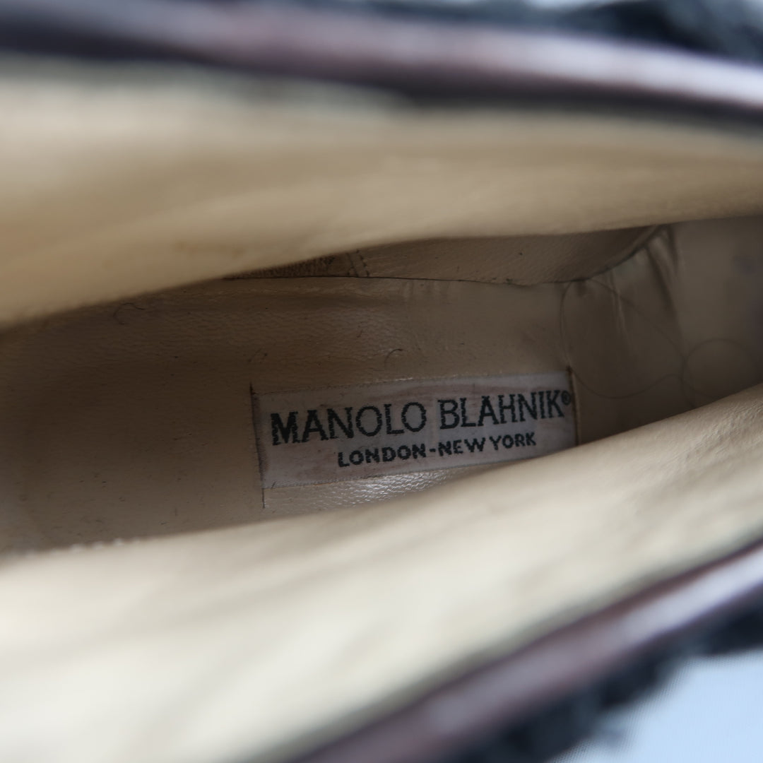 MANOLO BLAHNIK Size 7 Brown Suede & Lamb Tie Boots
