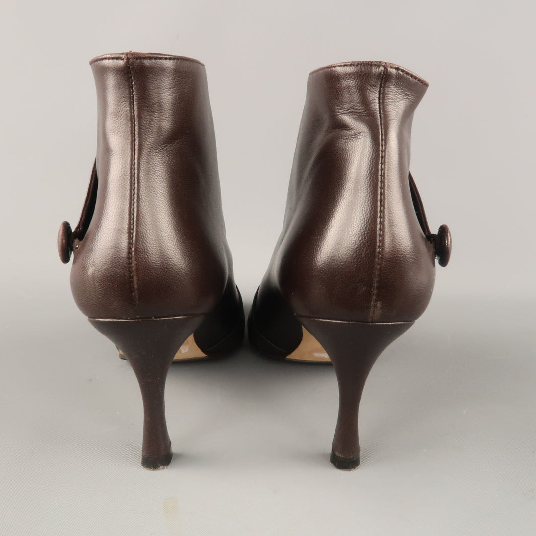 MANOLO BLAHNIK Size 8.5 Brown Leather Diaz Ankle Boots