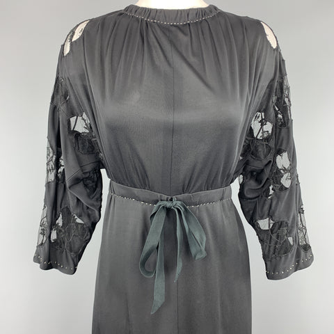 MARC JACOBS Size 2 Black Lace Sleeve Drawstring Dress