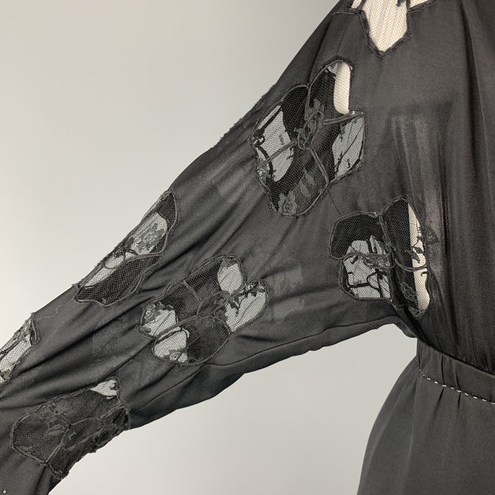 MARC JACOBS Size 2 Black Lace Sleeve Drawstring Dress