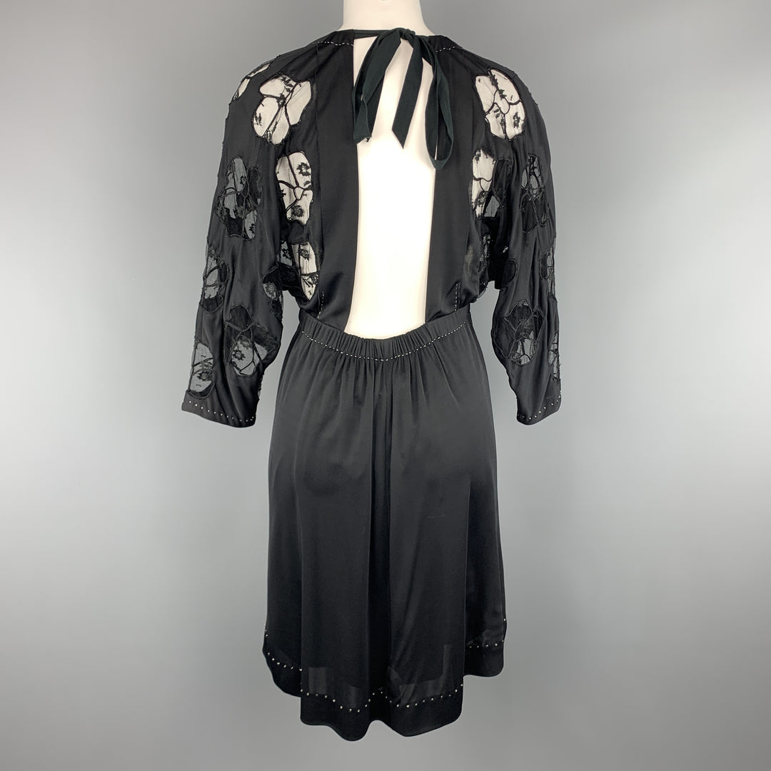 MARC JACOBS Size 2 Black Lace Sleeve Drawstring Dress Sui Generis Designer Consignment MARC JACOBS Size 2 Black Lace Sleeve Drawstring Dress Sui Generis Designer Consignment