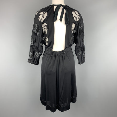 MARC JACOBS Size 2 Black Lace Sleeve Drawstring Dress