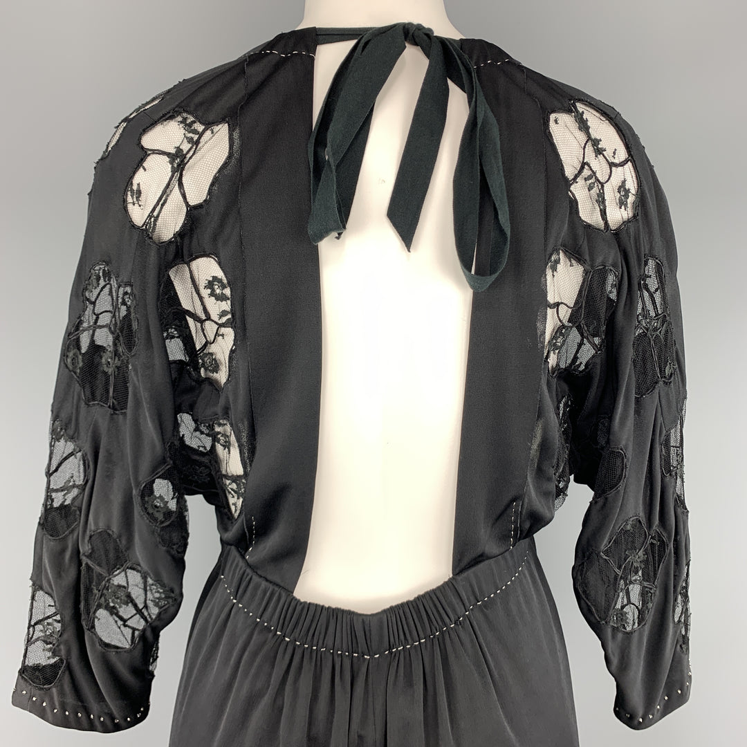 MARC JACOBS Size 2 Black Lace Sleeve Drawstring Dress