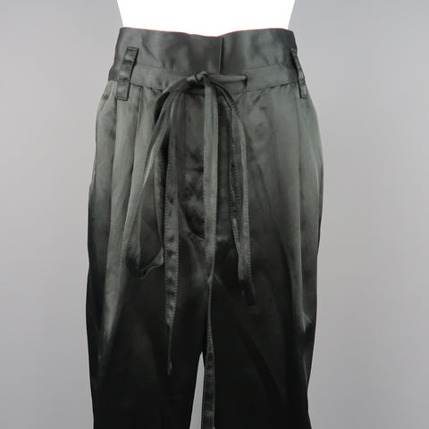 MARC JACOBS Size 4 Black Linen Blend Satin Pleated Cuffed Pants
