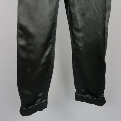 MARC JACOBS Size 4 Black Linen Blend Satin Pleated Cuffed Pants