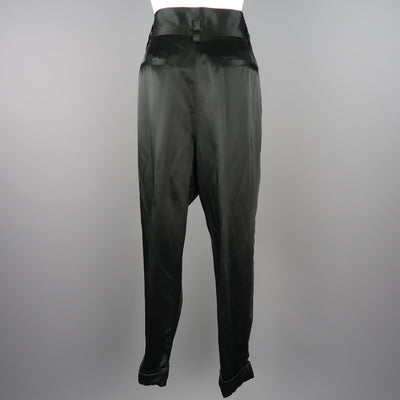 MARC JACOBS Size 4 Black Linen Blend Satin Pleated Cuffed Pants