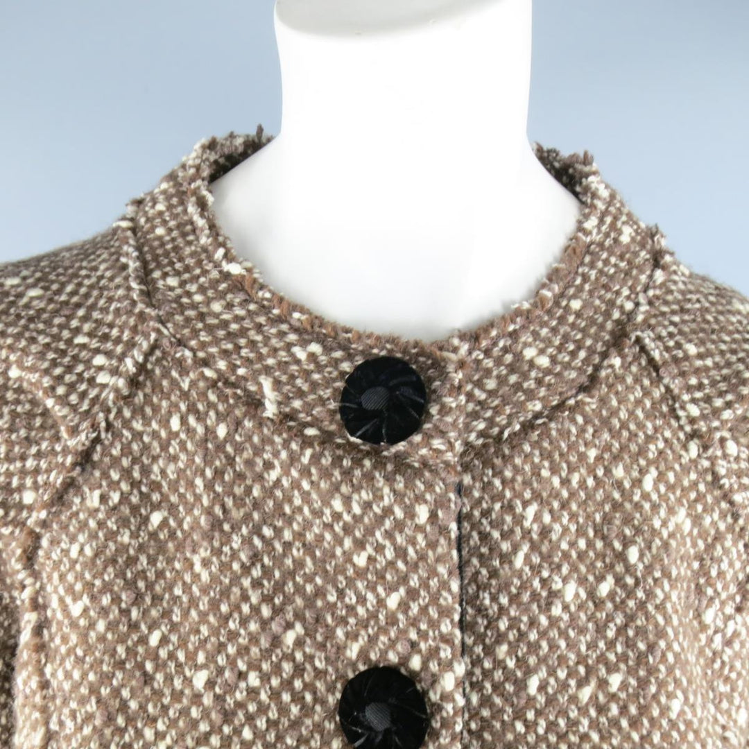 MARC JACOBS Talla 4 Chaqueta de tweed de lana y terciopelo negro en marrón claro y crema 