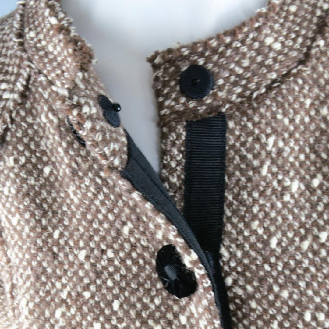 MARC JACOBS Size 4 Light Brown & Cream Wool Tweed & Black Velvet Jacket
