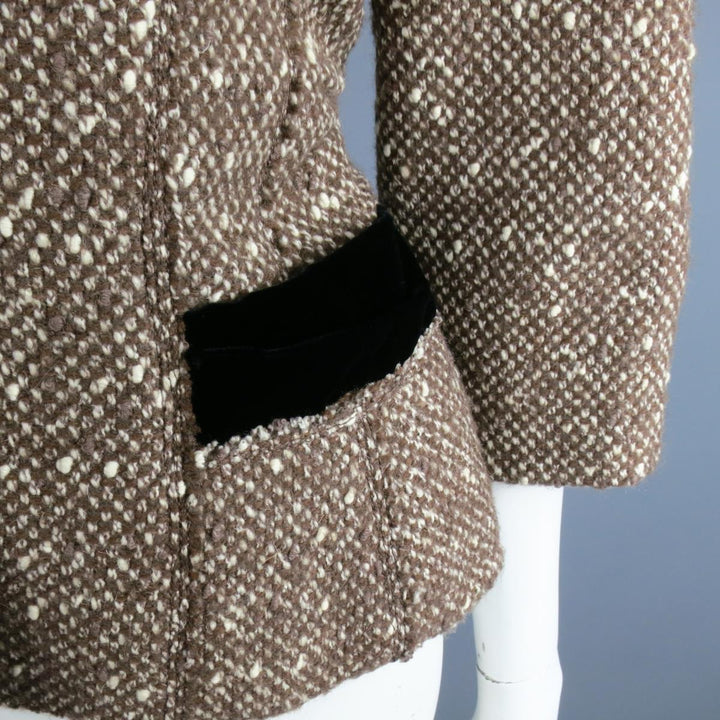 MARC JACOBS Taille 4 Veste en tweed de laine marron clair et crème et velours noir 