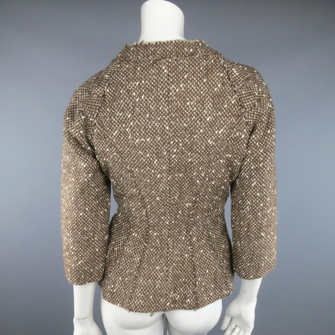MARC JACOBS Talla 4 Chaqueta de tweed de lana y terciopelo negro en marrón claro y crema 