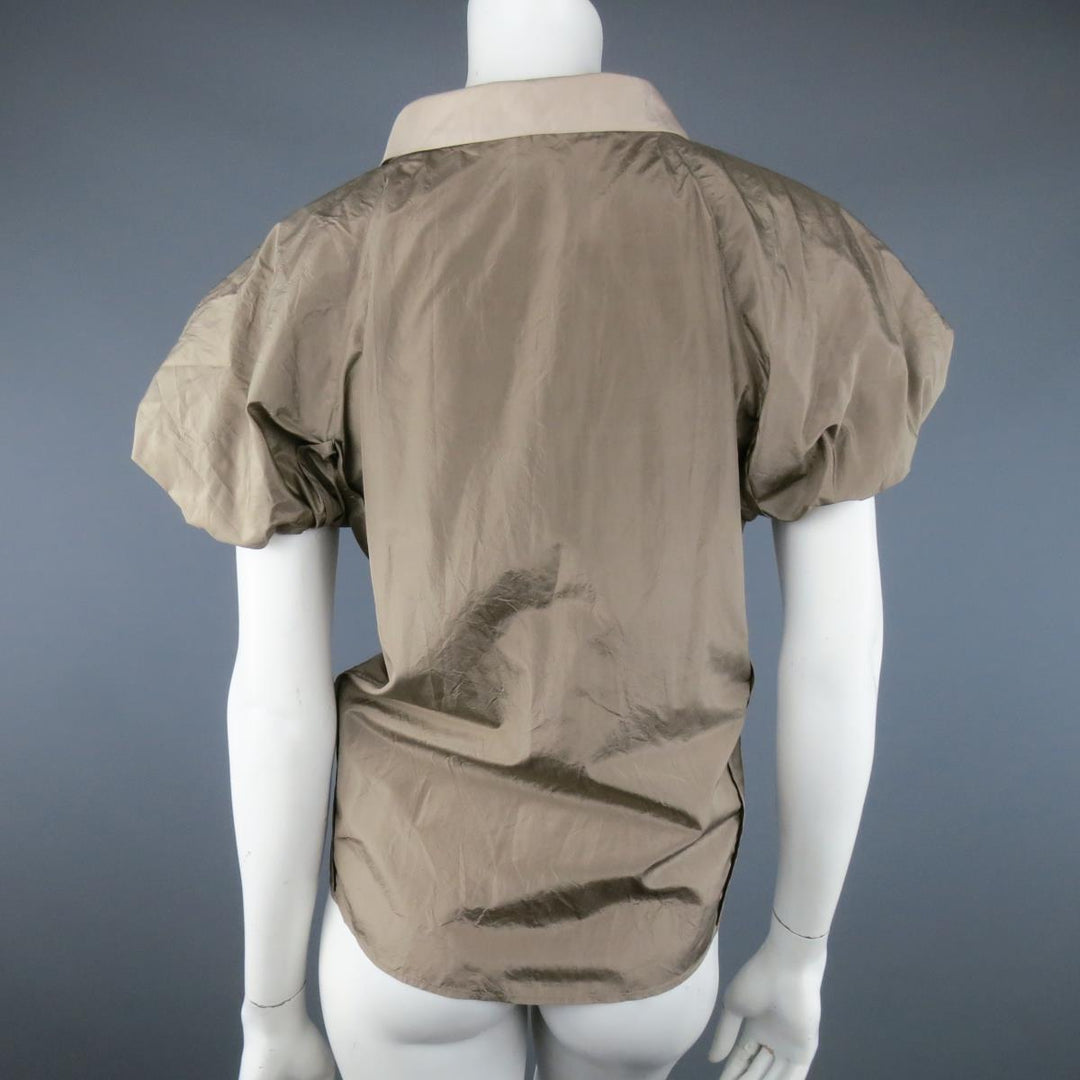 MARC JACOBS Size 8 Taupe & Beige Silk Balloon Sleeve Bow Blouse