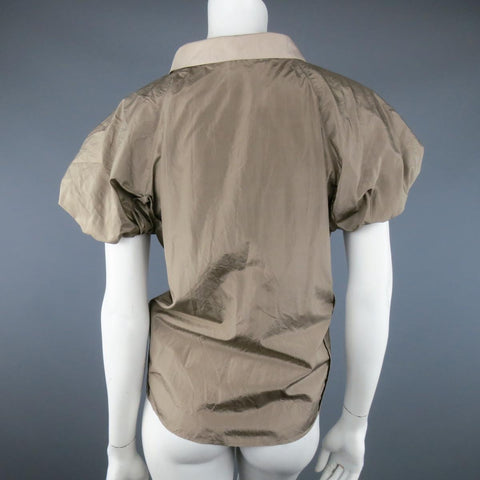 MARC JACOBS Blusa con lazo y manga globo de seda color topo y beige talla 8