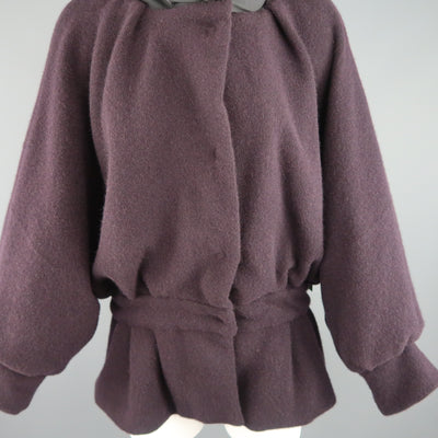 MARC JACOBS Size M Eggplant Purple Cashmere Taffeta Sash Collar Jacket
