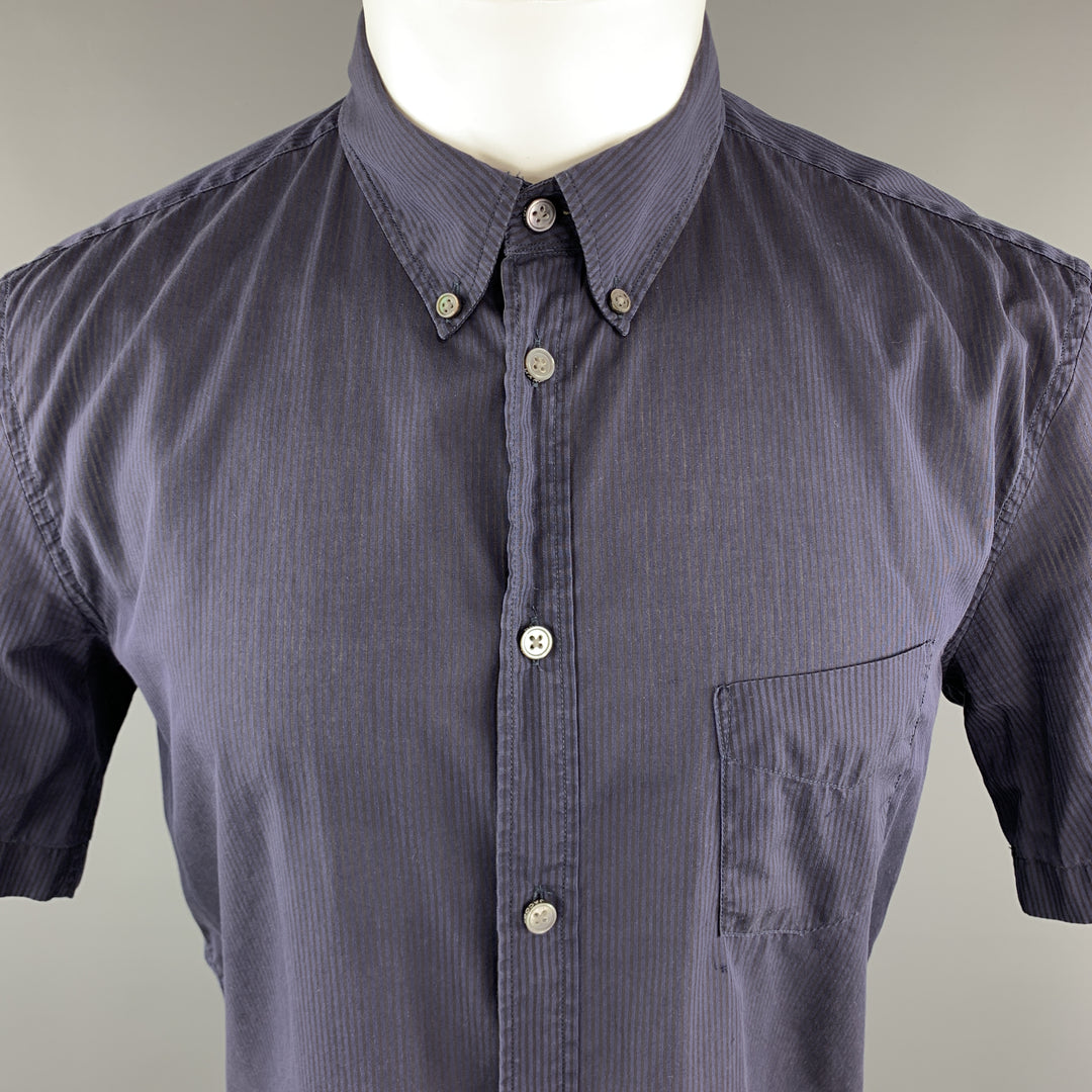 MARC JACOBS Size S Navy Stripe Cotton Button Down Short Sleeve Shirt