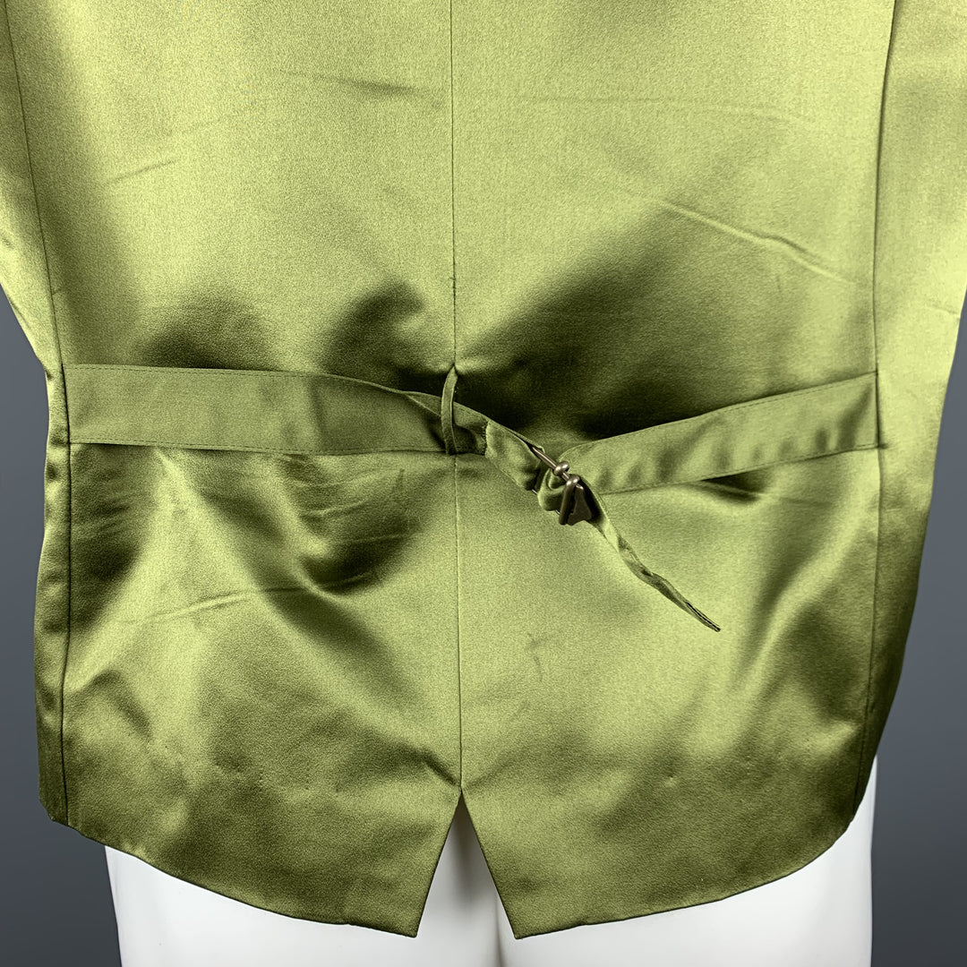 MARGUERITE 42 Olive Print Silk Buttoned Vest / Waistcoat