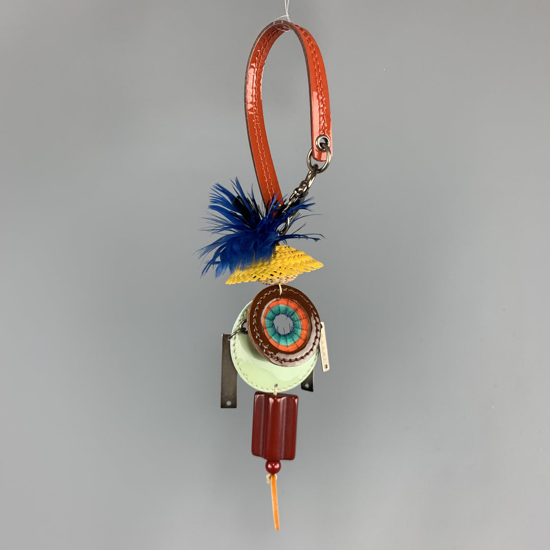 MARNI Multi-Color Mixed Metal Patent Leather Feathers Charm Key Ring