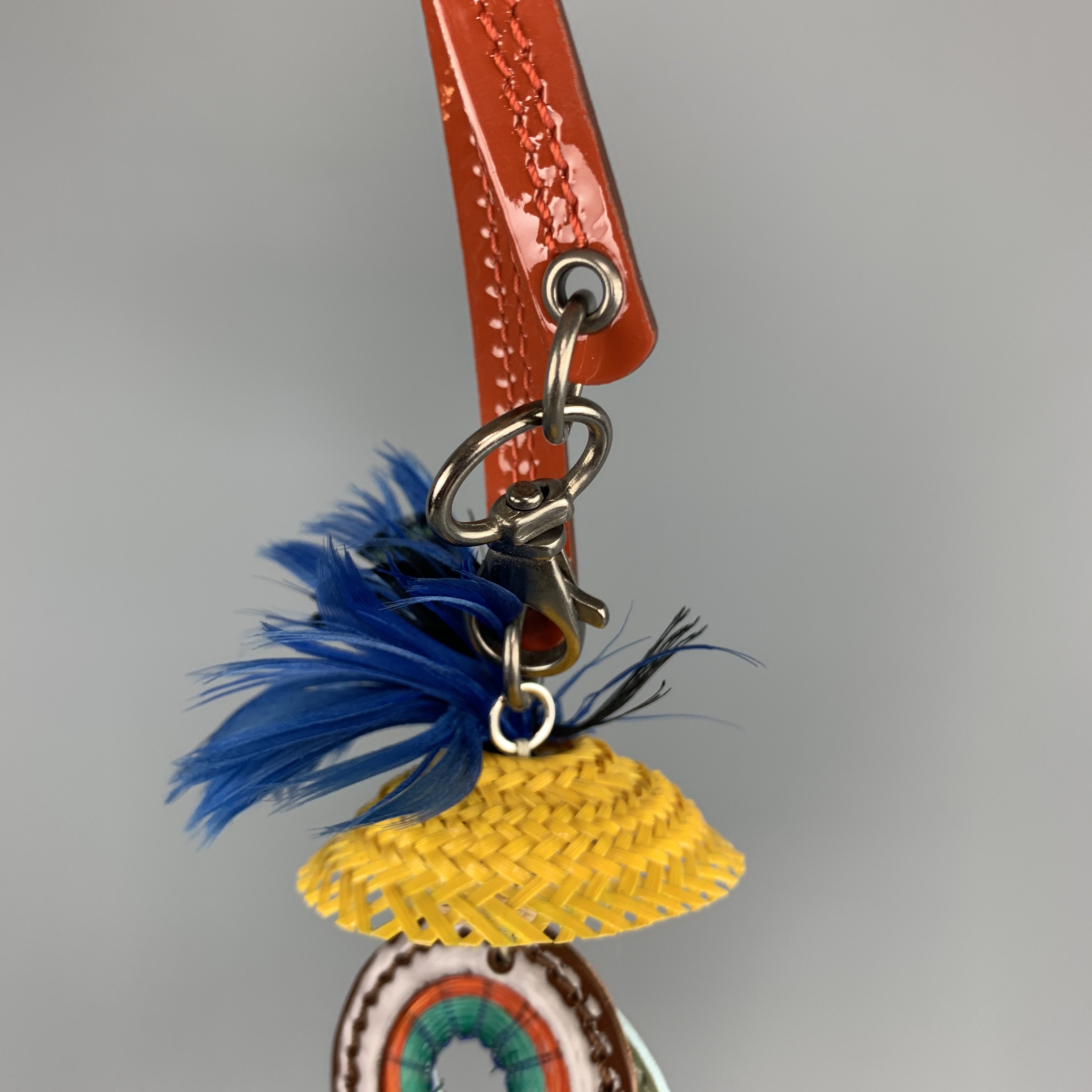 MARNI Multi-Color Mixed Metal Patent Leather Feathers Charm Key