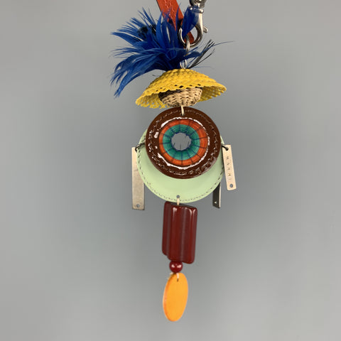 MARNI Multi-Color Mixed Metal Patent Leather Feathers Charm Key Ring