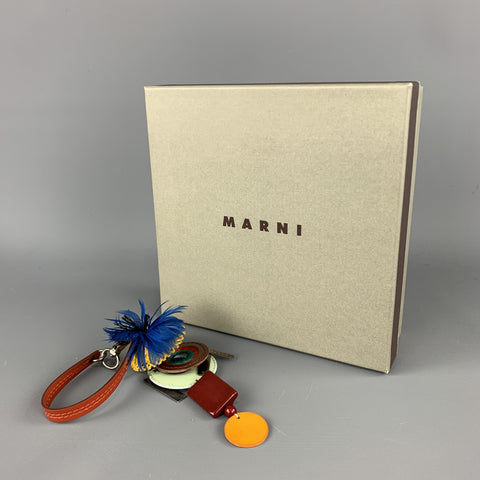 MARNI Multi-Color Mixed Metal Patent Leather Feathers Charm Key Ring