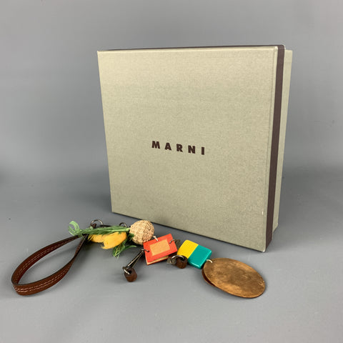 MARNI Multi-Color Mixed Metal Patent Leather Square Key Ring