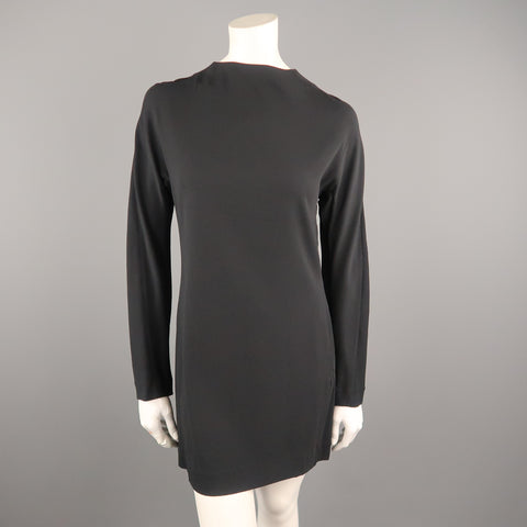 MARNI Size 4 Black Stretch Cream High Neck Long Sleeve Shift Dress