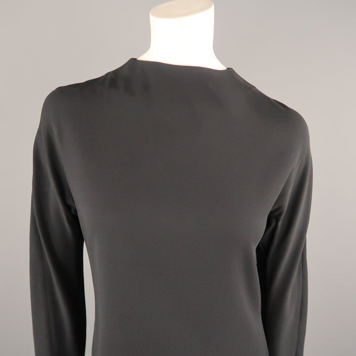 MARNI Size 4 Black Stretch Cream High Neck Long Sleeve Shift Dress