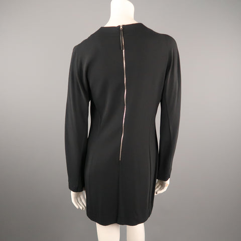 MARNI Size 4 Black Stretch Cream High Neck Long Sleeve Shift Dress