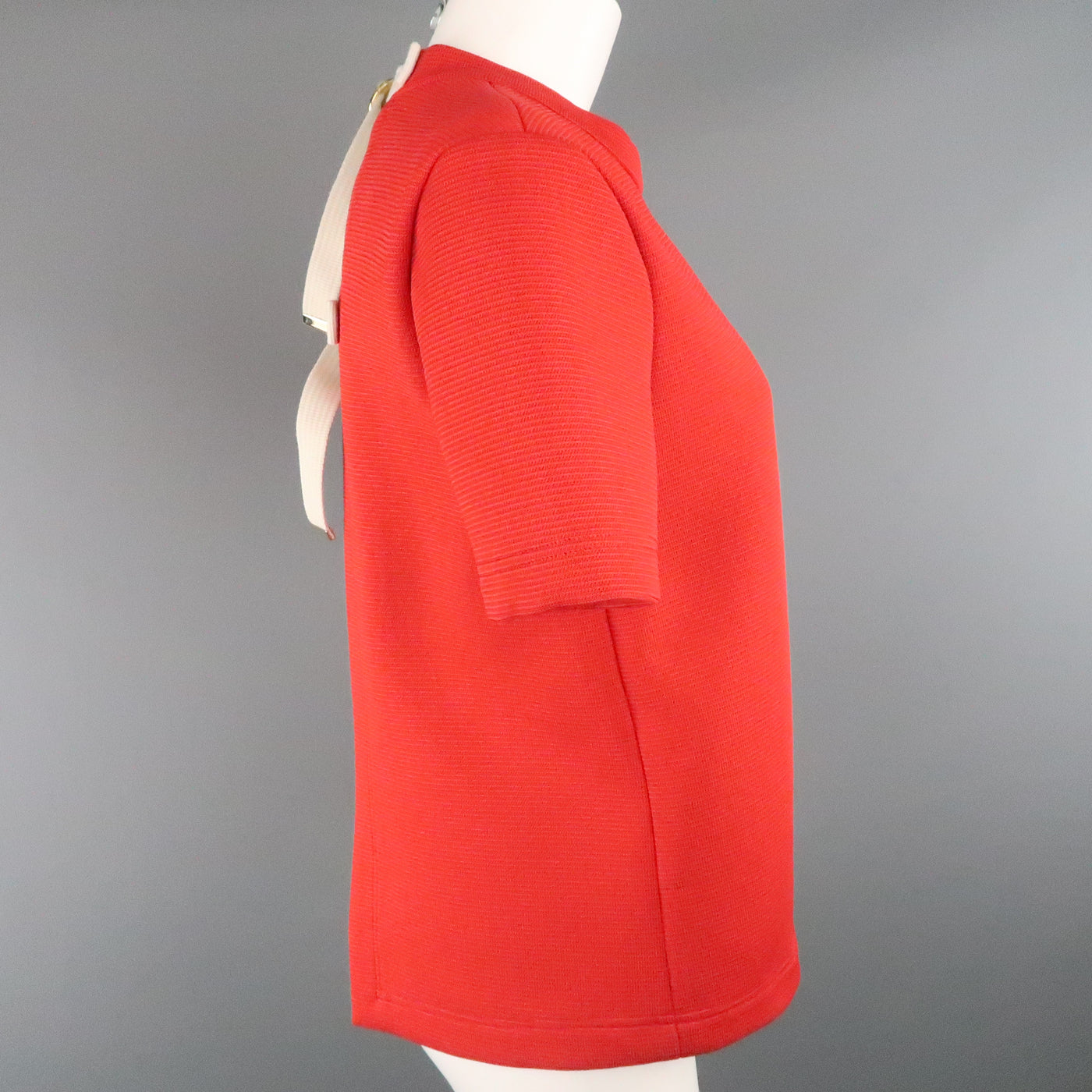 MARNI Size 6 Red Structured Cotton Open Back Belt Closure Top