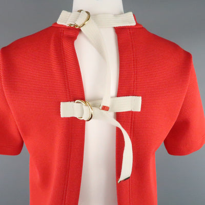 MARNI Size 6 Red Structured Cotton Open Back Belt Closure Top
