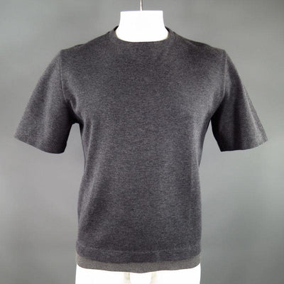MARNI Size L Dark Gray Cotton Short Sleeve Pullover