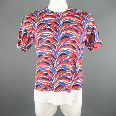MARNI Size L Red & Blue Print Cotton T-shirt