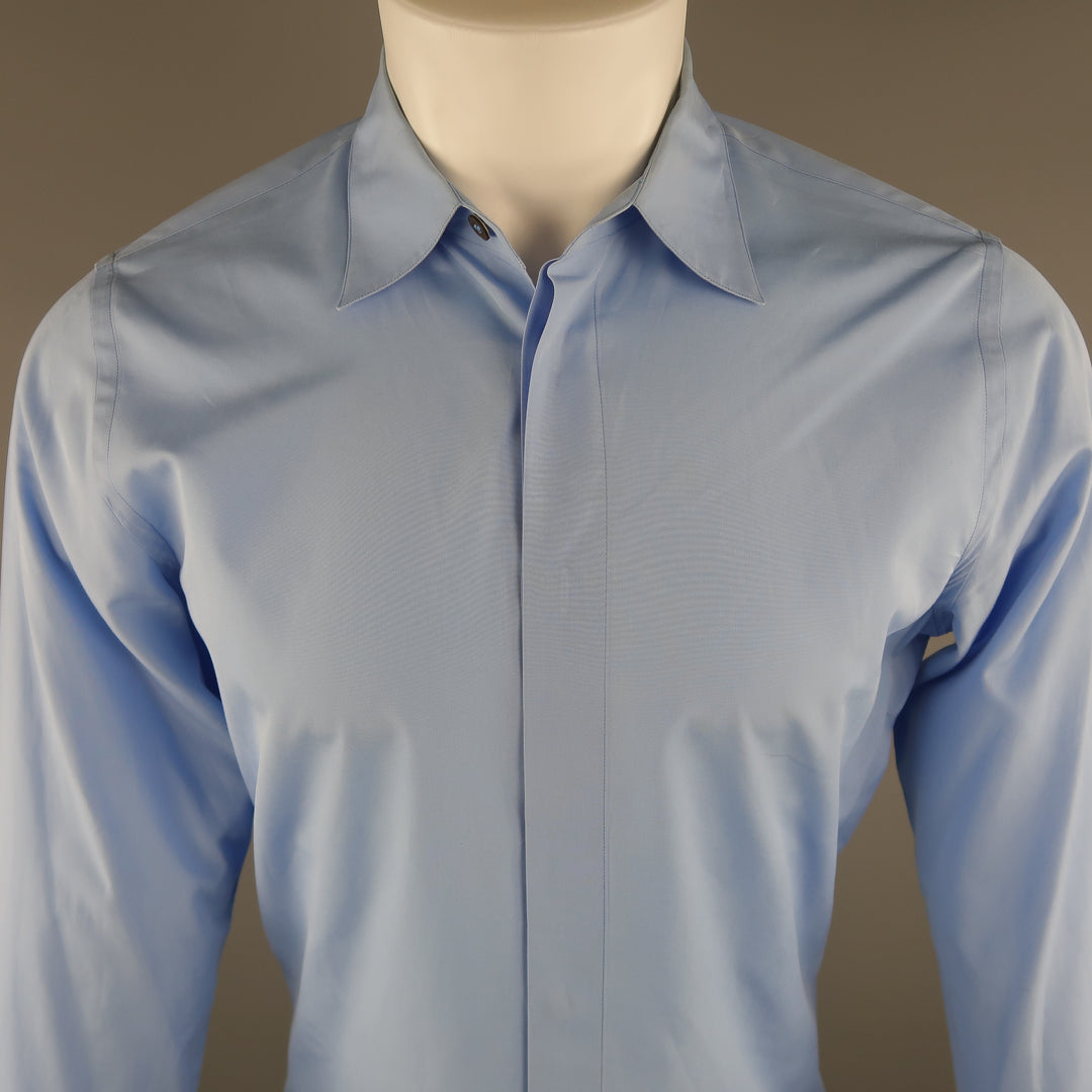 MARNI Size S Light Blue Solid Cotton Long Sleeve Shirt