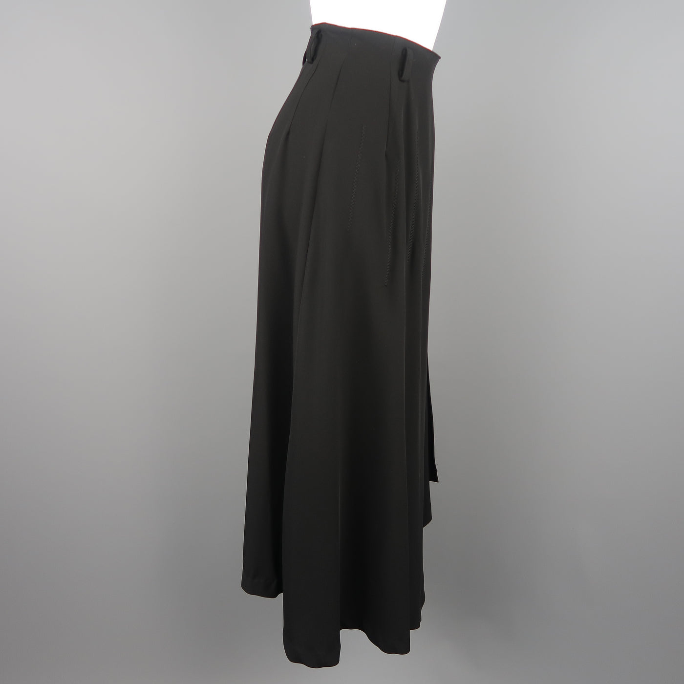 MATSUDA Size 2 Black Triacetate Blend Asymmetrical Skirt