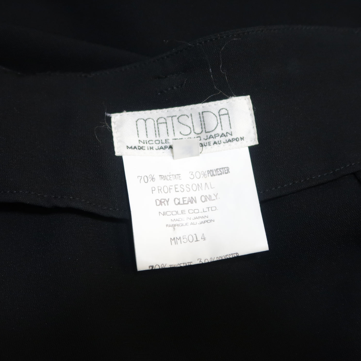 MATSUDA Size 2 Black Triacetate Blend Asymmetrical Skirt