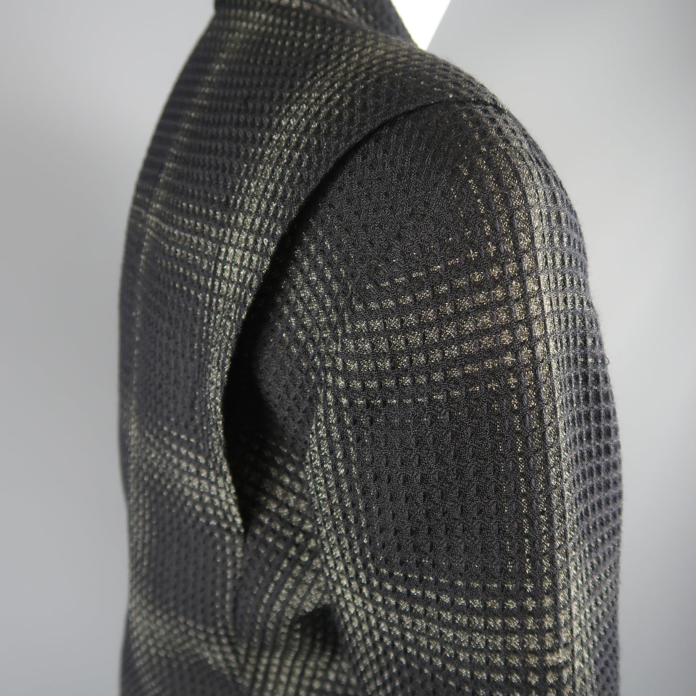 MATSUDA Size L Black &  Moss Green Plaid Wool / Silk Jacket Coat